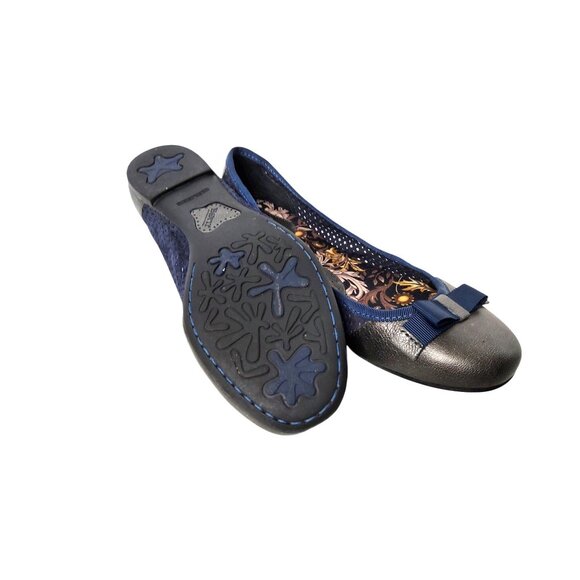 Womens BORN Bow Accent Perforated Eather & Mesh Blue, Metallic Grey Ballet Flats - Picture 8 of 8